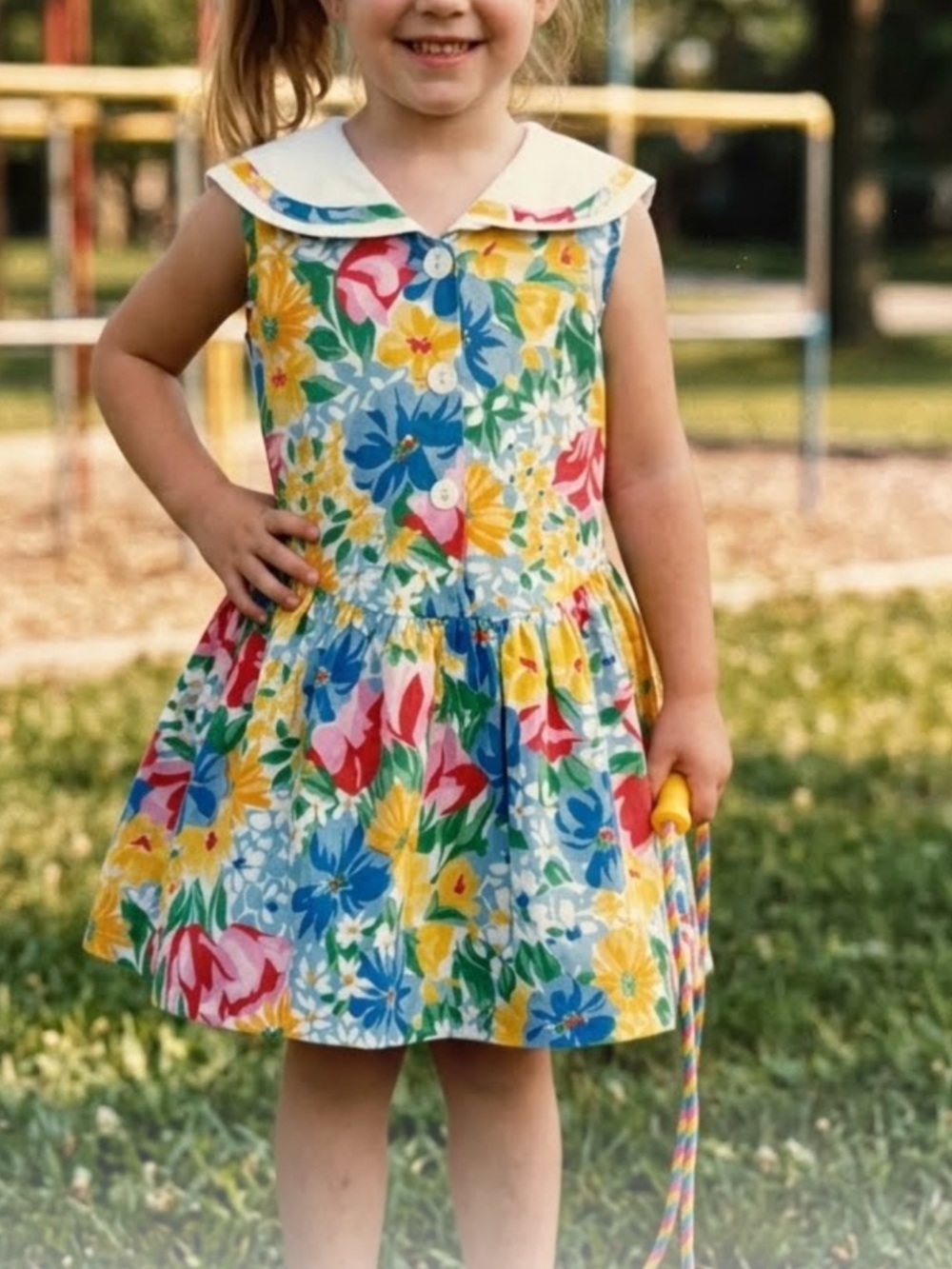 Bonnie Jean vintage Multicolor Floral Dress with White Peter Pan Collar size 6